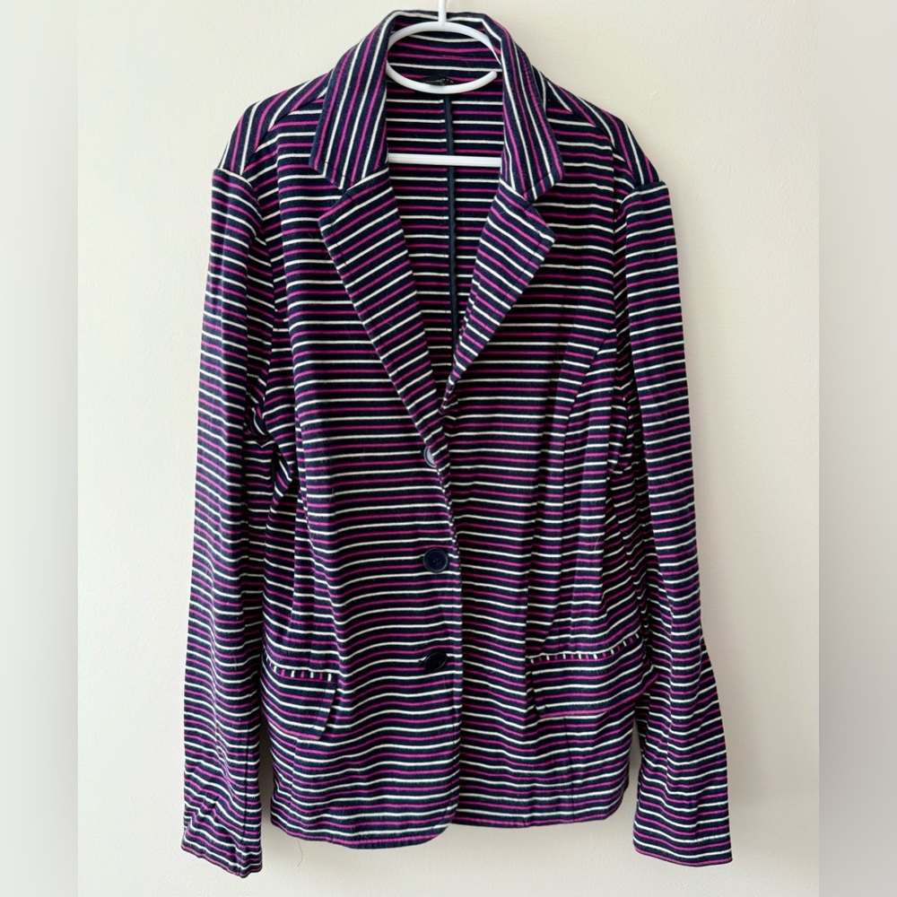 Talbots Aberdeen Knit Blazer in Pink and Blue Stripes Size Large